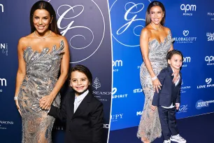 Eva Longoria’s 6-year-old son, Santiago, suits up for rare red carpet appearance with actress in Paris